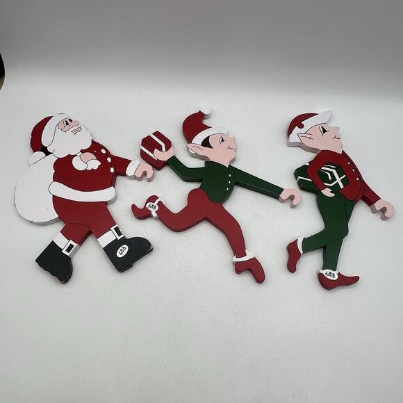 Lot 3 Vtg Wood Elves Santa Christmas Ladder Climber NCE 90s Holiday Replacements - Picture 2 of 7
